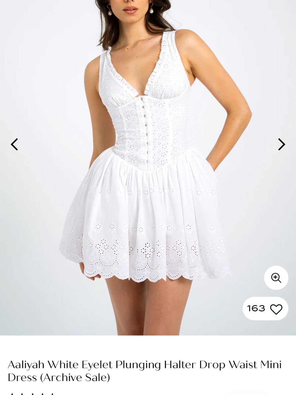 Miss Circle Aaliyah White Eyelet Plunging Halter Drop Waist Mini Dress